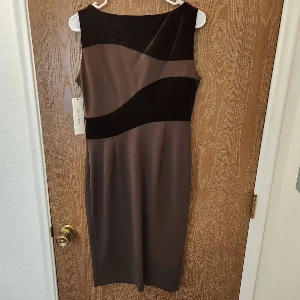Calvin Klein Chocolate Brown Velvet Swirl Sheath Dress Size 4